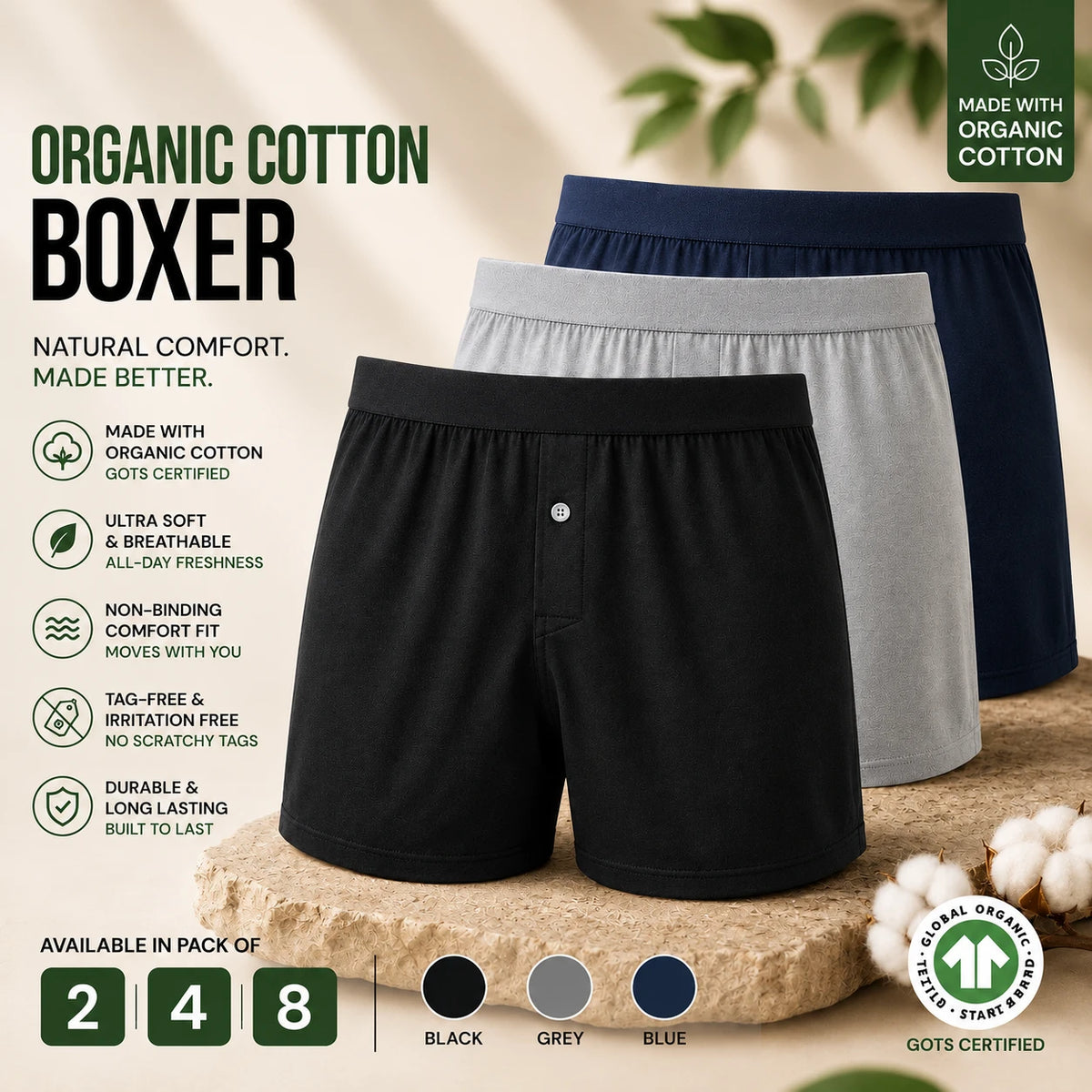 Organic Cotton Comfort Boxers