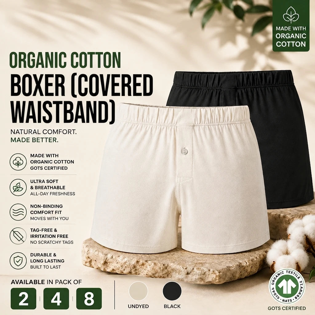 Organic Cotton Boxers - Covered Waistband