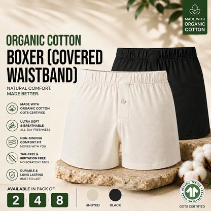 Organic Cotton Boxers - Covered Waistband