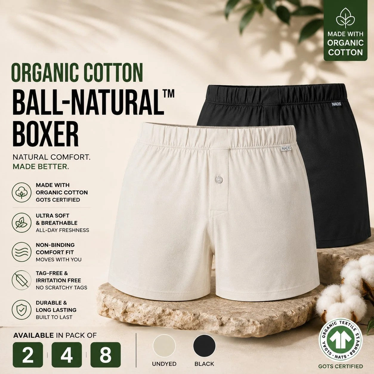 Men's Organic Cotton BALL-NATURAL™ Boxers