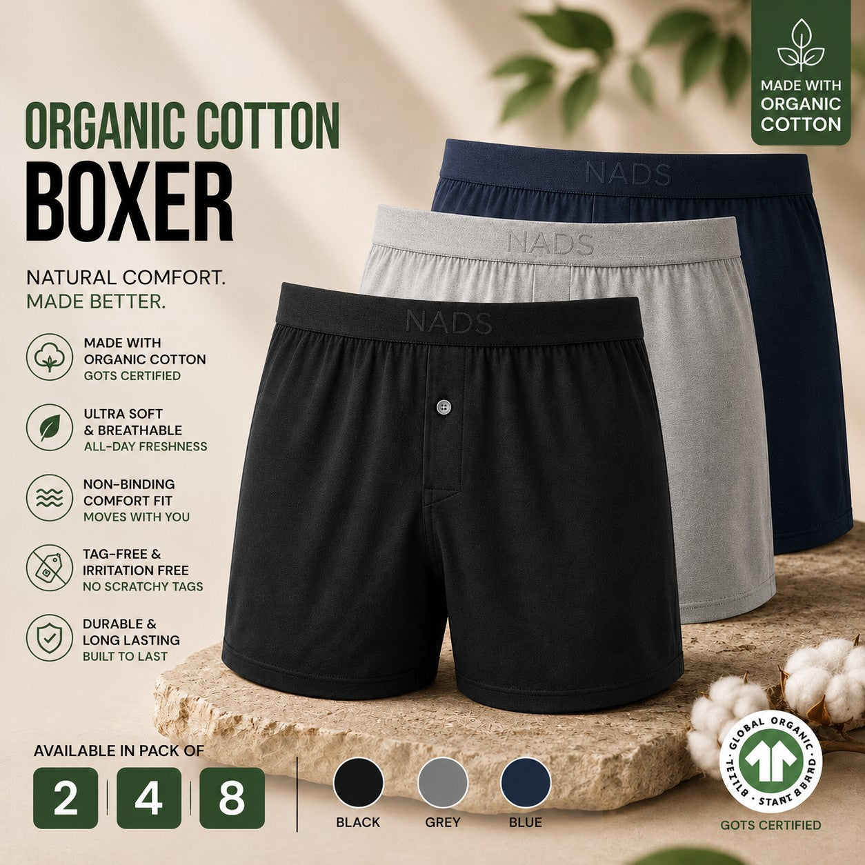 Organic Cotton Comfort Boxers